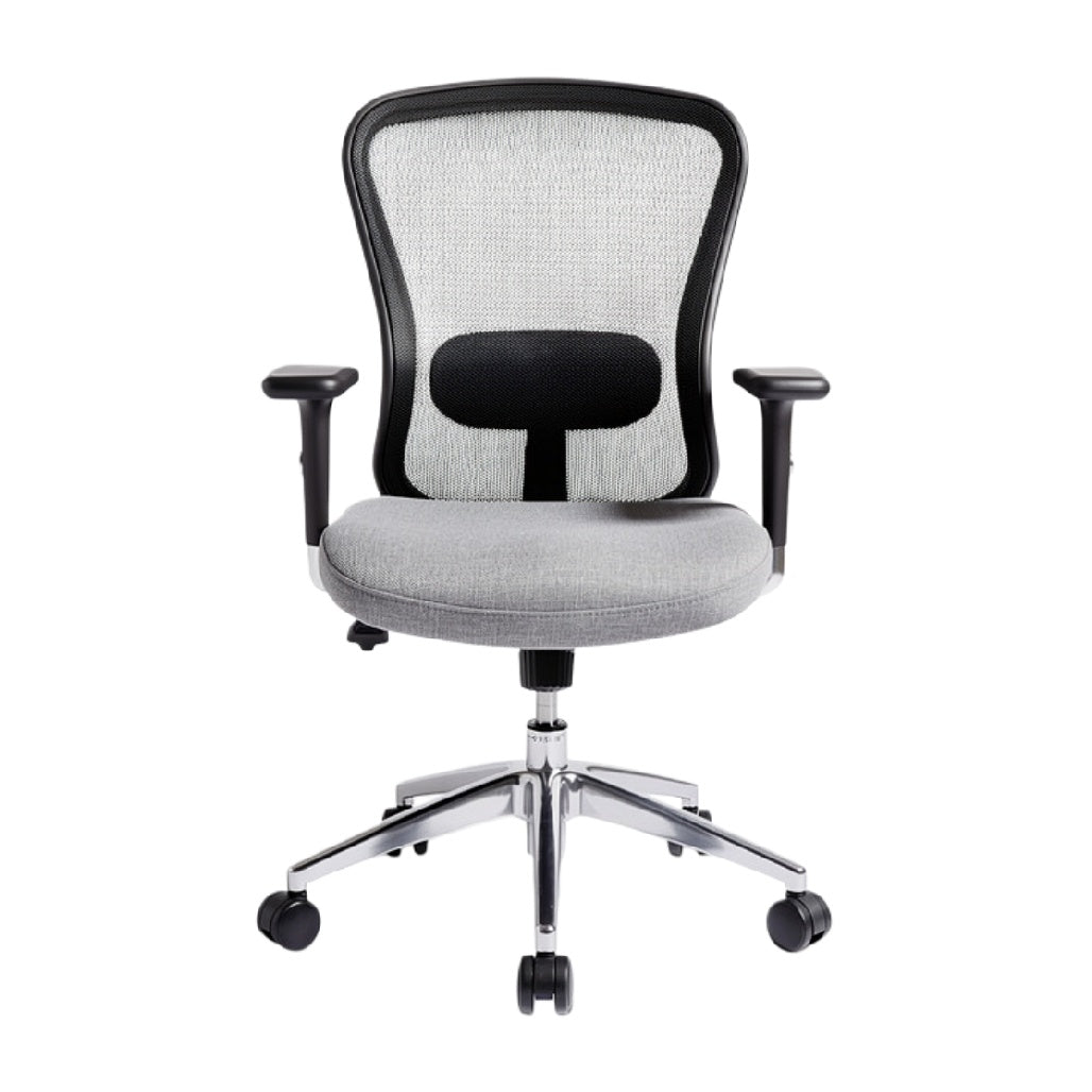 Ergonomische bureaustoel met mesh rugleuning en verstelbare armleuningen.