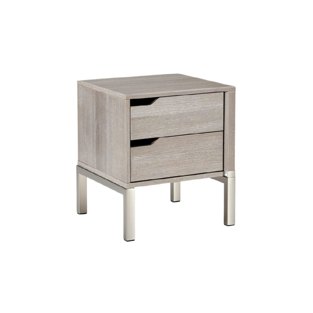 Moderne nachtkast met twee laden en metalen poten